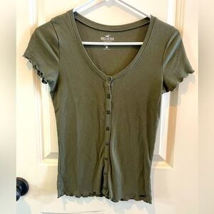 Hollister Olive Green Button Up Front Slim T Sz M
